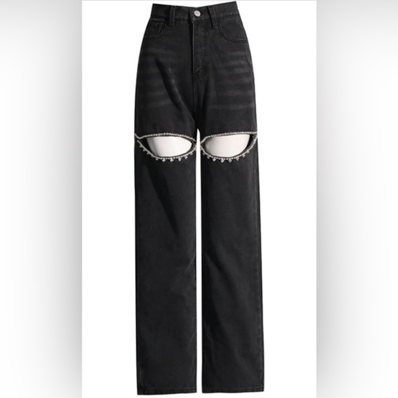 lovecarnation Denim - NWT Black Pearl Rhinestone Cutout Wide Leg Pants Small Taylor Swift Concert